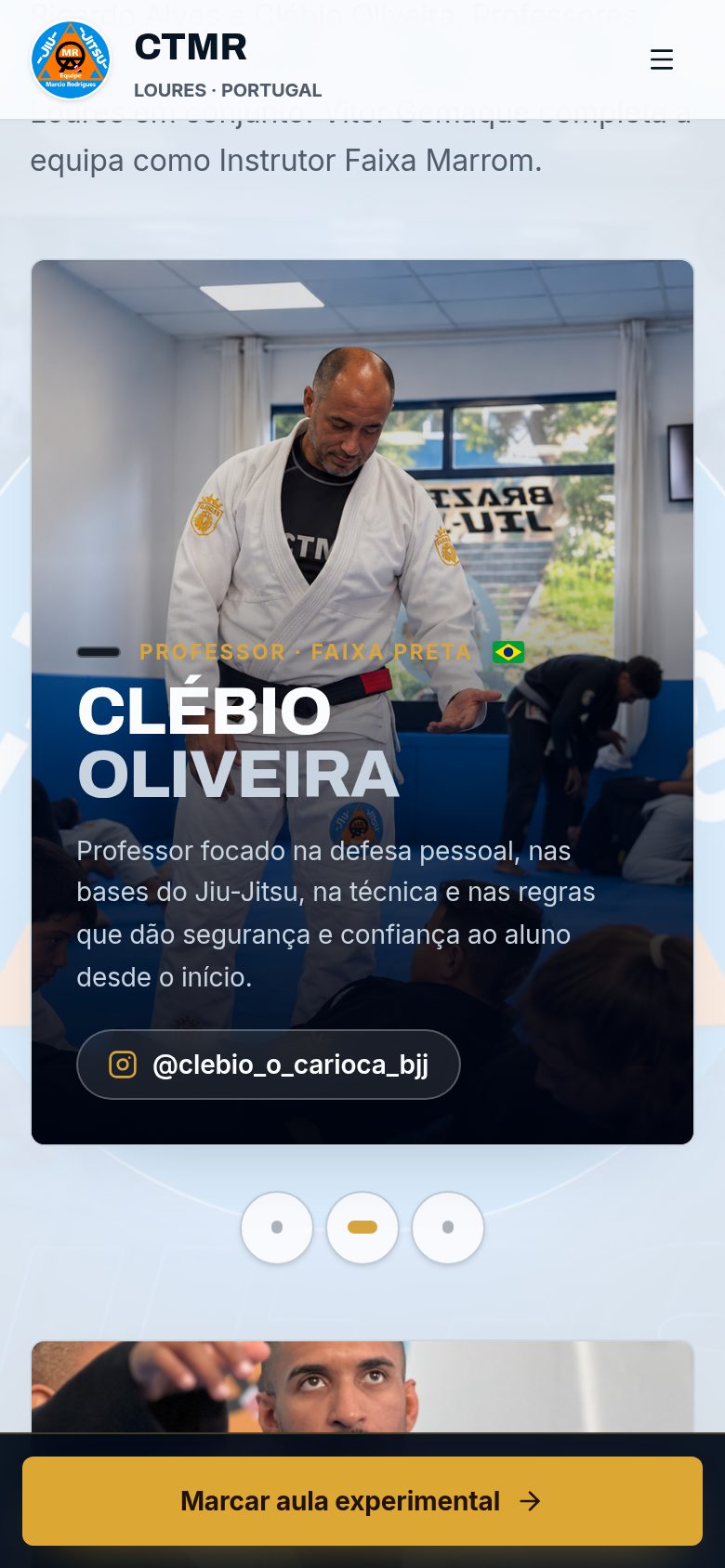 Seção do site do CTMR Loures no celular