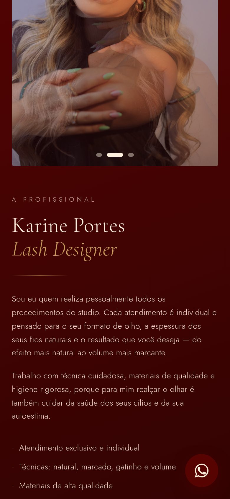 Seção do site do Studio Lash no celular